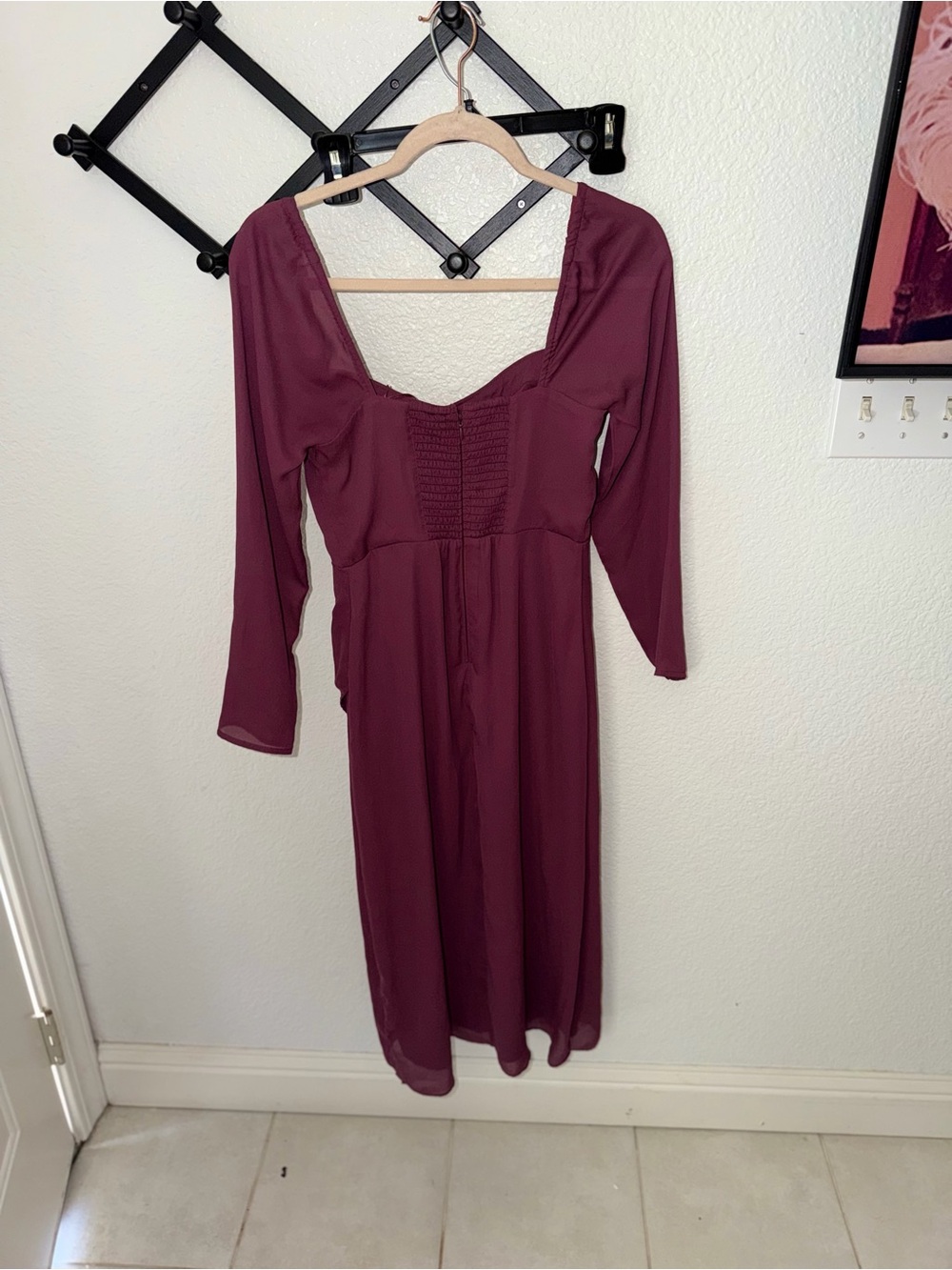 Abercrombie & Fitch Camille Long-Sleeve Midi Dress Burgundy Size Small - Picture 4 of 4